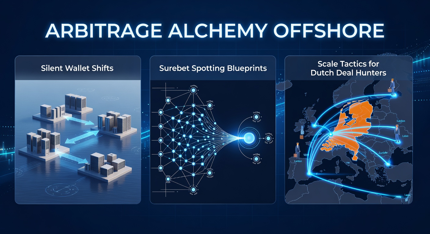 Grafiek met arbitrage kansen op offshore platforms, wallet iconen en surebet diagrammen voor Nederlandse gebruikers