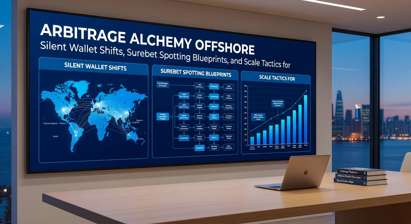 Surebet calculator interface met offshore odds vergelijking en wallet flow diagram voor schaalbare arbitrage