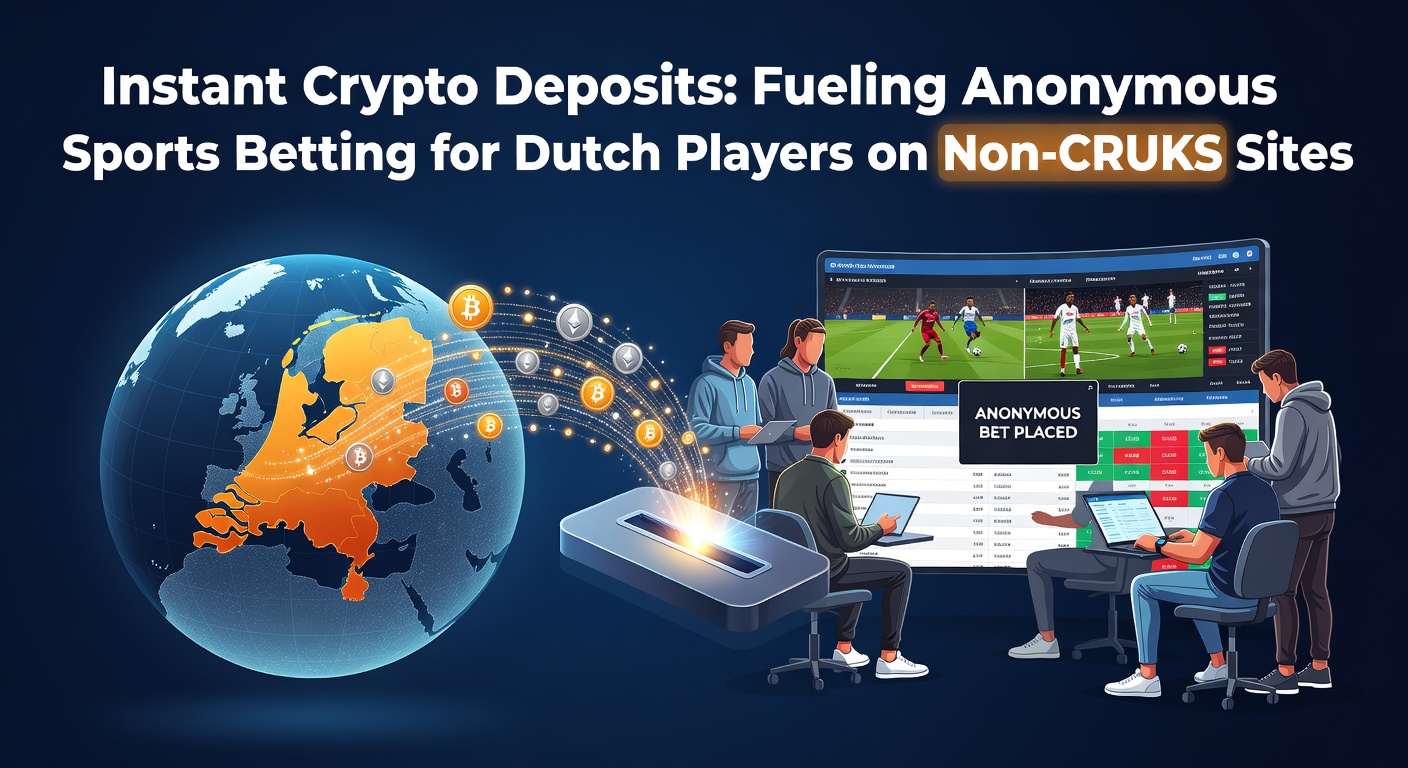 Afbeelding van een smartphone met crypto-wallet en sportweddenschappen op een non-CRUKS platform, symboliserend snelle en anonieme deposits