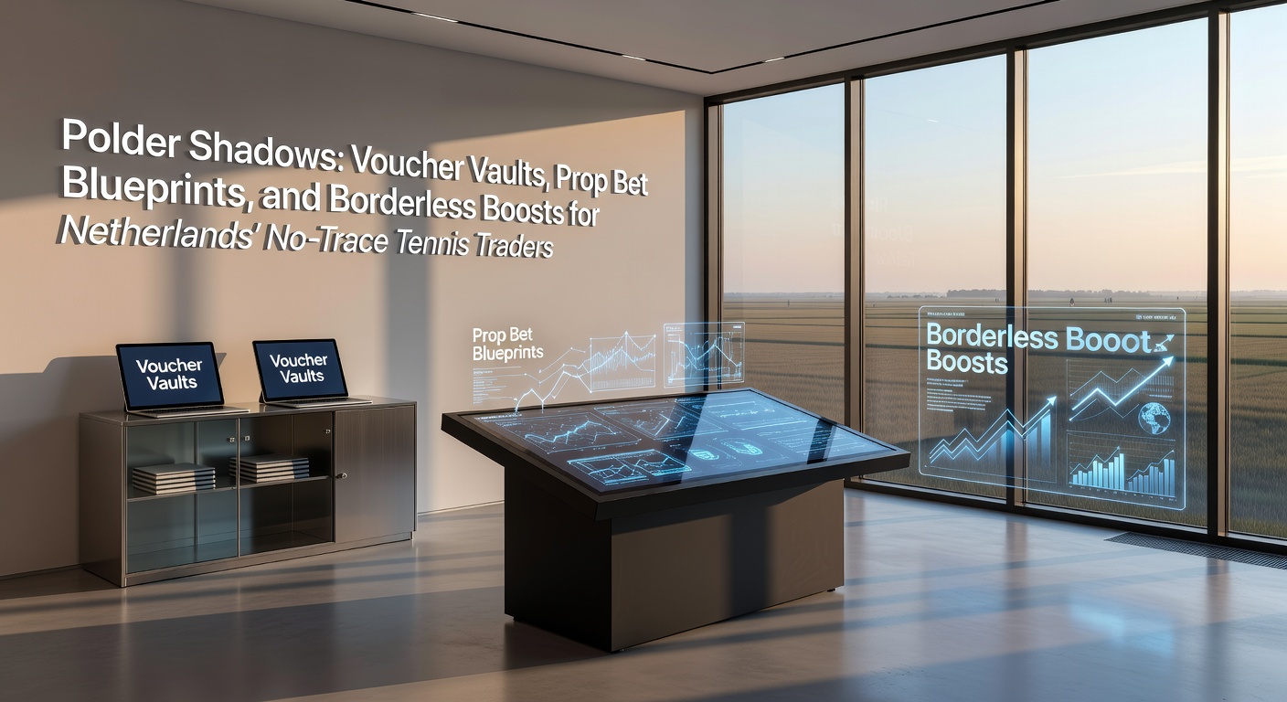 Anonieme tenniswedder aan een laptop met vouchers en odds-schermen op een donkere achtergrond, symboliserend polder-schaduwen en no-trace trading