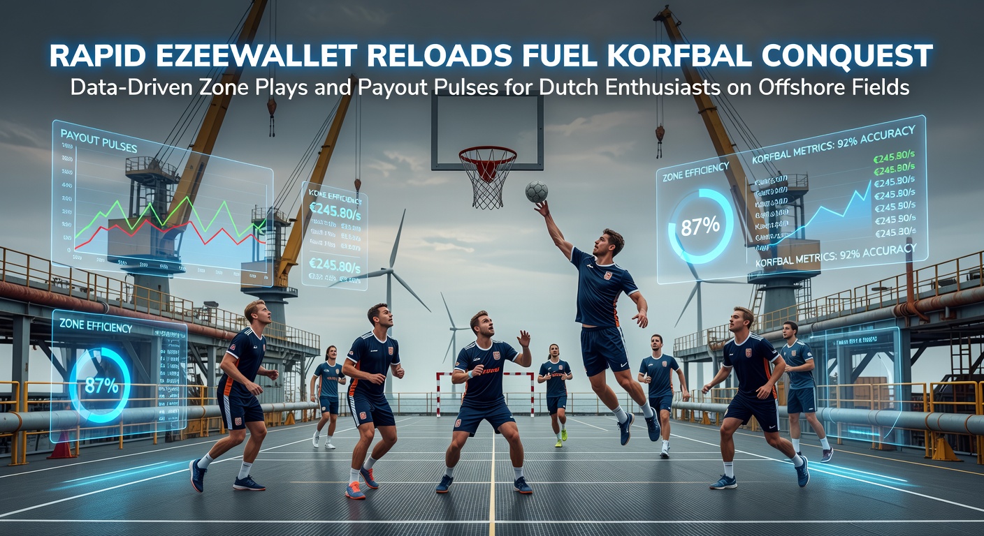 Korfbalspelers in actie op een offshore betting platform met EzeeWallet interface zichtbaar op een mobiel scherm