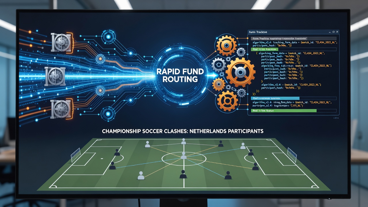 Illustratie van snelle fondsroutering en algoritmes voor voetbalanalyses op registratievrije platforms