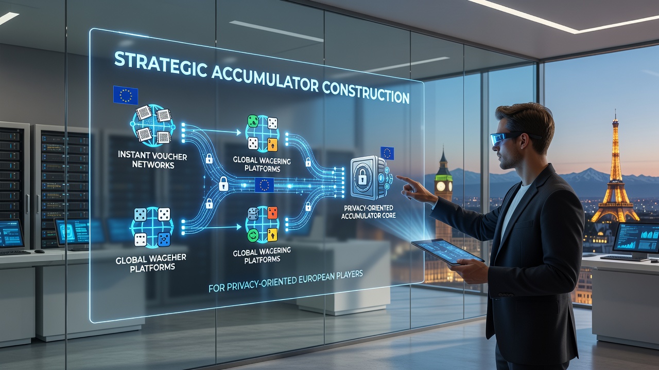 Illustratie van voucher netwerken en accumulator constructie op internationale wedplatforms