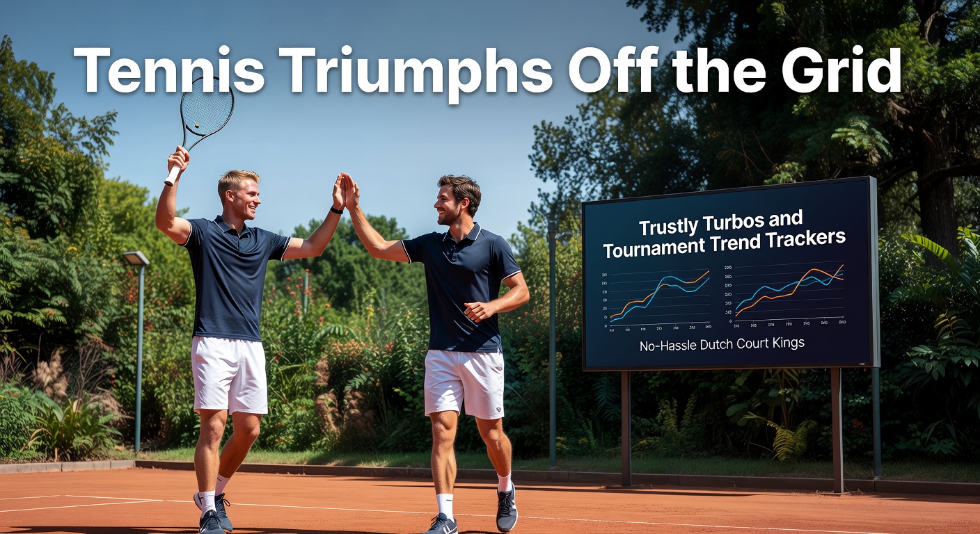 Tennisspelers in actie op een gravelbaan met data-overlays en Trustly-logo op de achtergrond, symboliserend snelle weddenschappen en trendanalyse